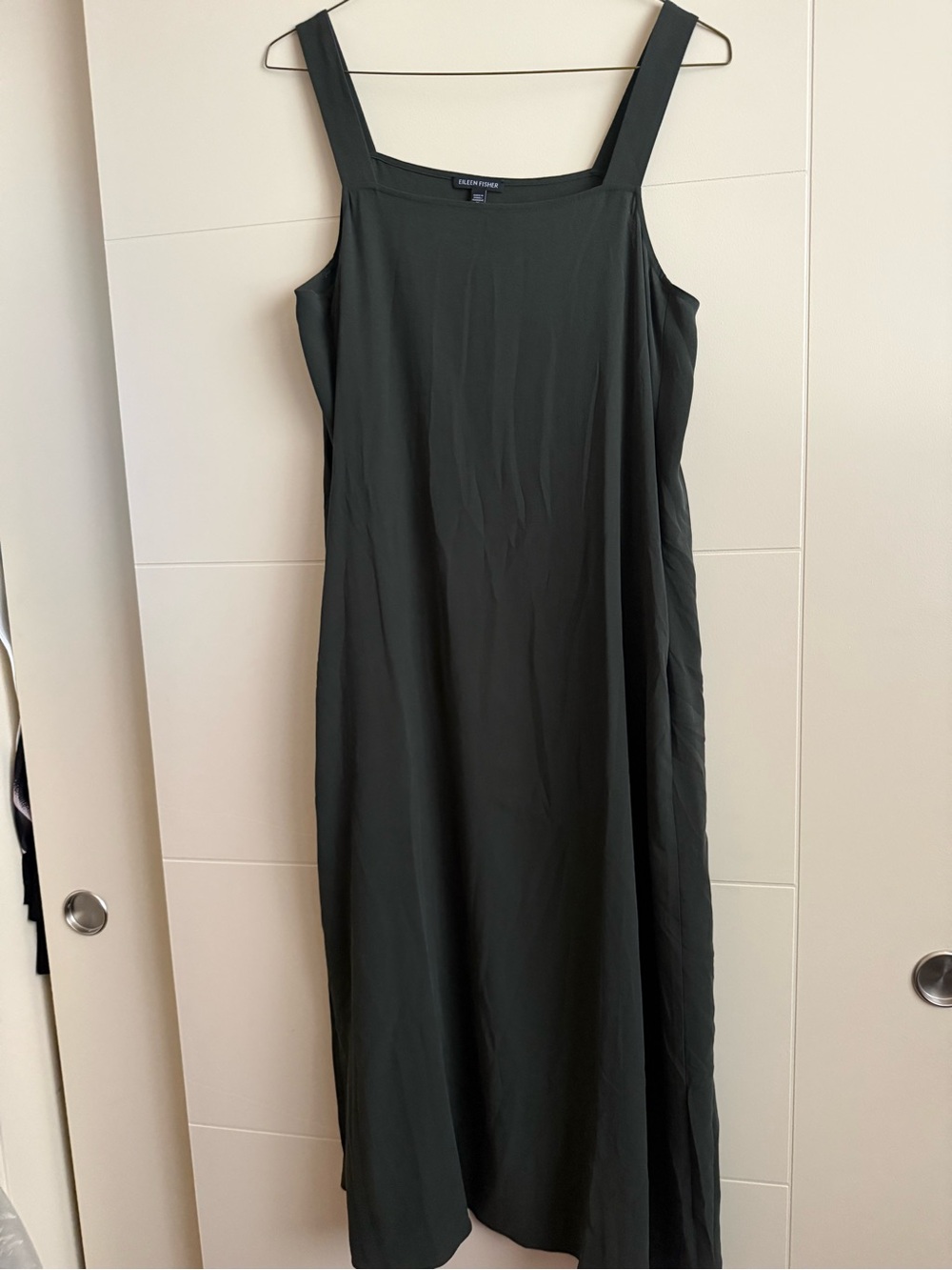 Eileen Fisher Silk Cami Midi Dress w/ Pockets Dark Green Size L